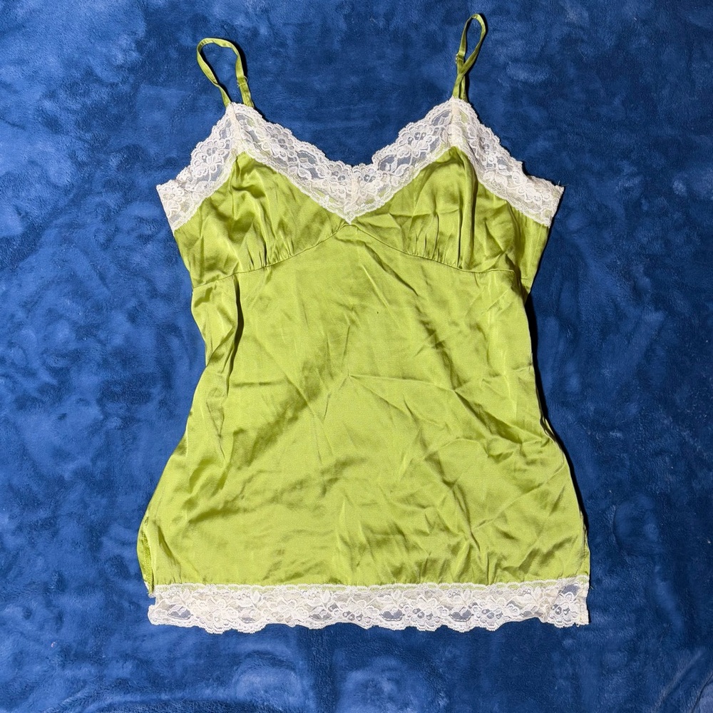 Chartreuse Green Y2K Silk Top